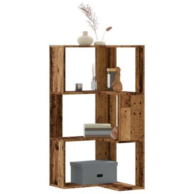 Boekenkast 3-laags hoek 50x50x102 cm bewerkt hout oud houtkleur