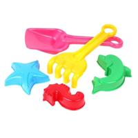 Sun Fun schepje met harkje en 3 zandvormen, 22cm - thumbnail