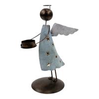 Staande Blauwe Metalen Engel (25 x 17 cm) - thumbnail