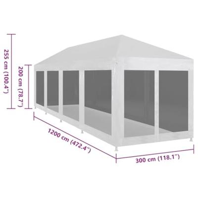 Partytent met 10 mesh zijwanden 12x3 m - thumbnail