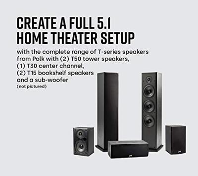 Polk T30 Center Luidspreker voor Home Cinema en Muziek, Luidspreker voor Middenkanaal, Speakers met 100 Watt, 24kHz, Klassieke look, Universele Poolklemmen, Ondersteunt Dolby, Soundbar voor onder TV