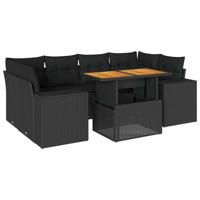 7-delige Loungeset met kussens poly rattan zwart - thumbnail