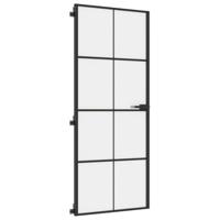 VidaXL Binnendeur smal 83x201,5 cm gehard glas en aluminium zwart - thumbnail