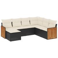 7-delige Loungeset met kussens poly rattan zwart - thumbnail