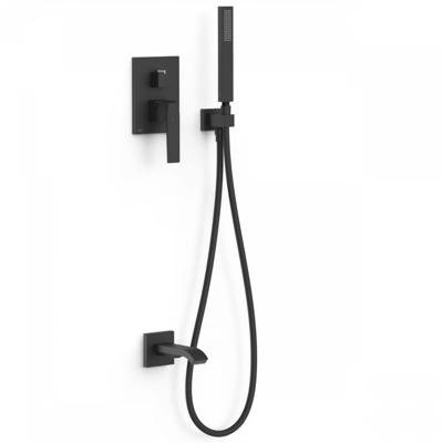 Badkraan Inbouw Tres Slim Exclusive met Handdoucheset, Wanduitloop en Mengkraan Mat Zwart Badkraan Inbouw Tres Slim Exclusive met Handdoucheset, Wanduitloop en Mengkraan Mat Zwart