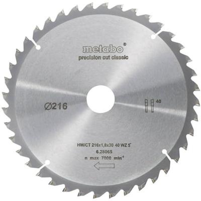 Metabo Cirkelzaagblad "Precision Cut" HW/CT Ø 216 mm, 40T WZ 5° - 628065000