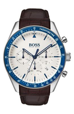 Heren Boss Trophy chronograaf lederen bandhorloge, 44 mm