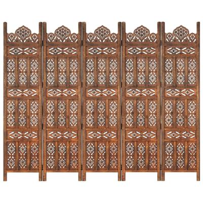 Kamerscherm 5 panelen handgesneden 200x165 cm mangohout bruin