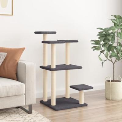 vidaXL Krabpalen met platforms 98,5 cm donkergrijs, kattentoren, kattenboom, kattenkrabtoren, kattenkrabpaal, kattenspeelmeubel, kattenklimmeubel