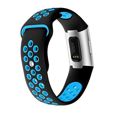 Fitbit Charge 3 & 4 siliconen DOT bandje - Blauw / Zwart Maat: Small