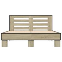 Bedframe bewerkt hout metaal sonoma eikenkleurig 120x200 cm - thumbnail
