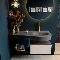 MONDIAZ RIVA 120cm badmeubel onderkast / planchet kleur Linen met 1 lade. Wastafel DULCET rechts 1 kraangat kleur Dark_Grey. - thumbnail