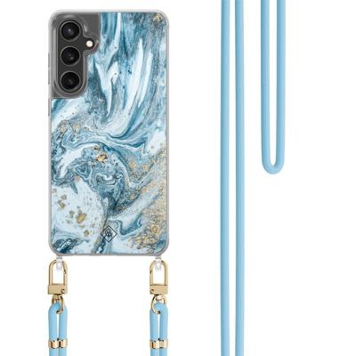 Samsung Galaxy S24 FE hoesje met blauw koord - Marble sea