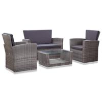 4-delige Loungeset met kussens poly rattan grijs - thumbnail