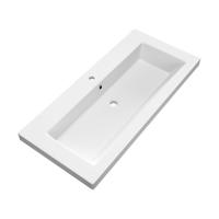 Brauer Solar Medium Wastafel - 100 cm - met 1 Spoelbak en 1 Kraangat - Mineraalmarmer Mat Wit - thumbnail