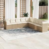 9-delige Loungeset met kussens poly rattan beige - thumbnail