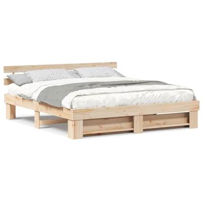 Bedframe met hoofdeinde Bruin 200 x 200 cm Massief grenenhout