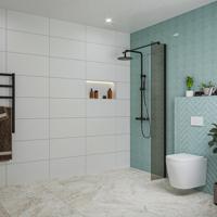 Fortifura Galeria inloopdouche - 30x200cm - rookglas - wandarm - mat zwart SW797930/SW797905 - thumbnail