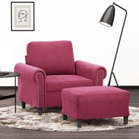 Fauteuil met voetenbank 60 cm fluweel wijnrood - thumbnail
