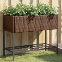 VidaXL Plantenbak met schap poly rattan bruin - thumbnail