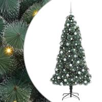 VidaXL Kunstkerstboom met verlichting en ballenset groen 180 cm pet - thumbnail