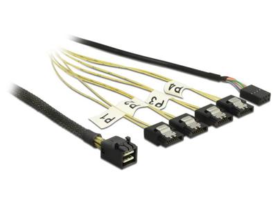 DeLOCK Mini SAS HD SFF-8643 > 4x SATA 7 pin Reverse + Sideband kabel DeLOCK Mini SAS HD SFF-8643 > 4x SATA 7 pin Reverse + Sideband kabel