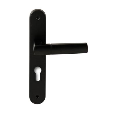 Hardbrass Deurkruk Rhodos op ovaal langschild profielcilindergat 72mm - zwart