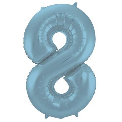 Folieballon Pastel Blauw Metallic Mat Cijfer 8 (86cm)