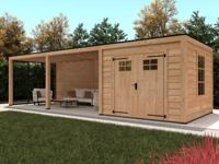 Douglas buitenverblijf platdak Stavanger type XL - 1100x372 cm - samenstelling 4 - onbehandeld- Plat dak- Onbehandeld Douglashout- Tuindeco - thumbnail