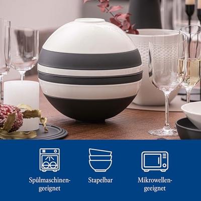Villeroy & Boch Serviesset La Boule - Zwart / Wit - 7-delig / 2 personen - 2x kom, 2x schaal, 2x universeel bord, 1x serveerschaal
