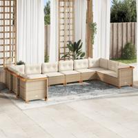 10-delige Loungeset met kussens poly rattan beige - thumbnail