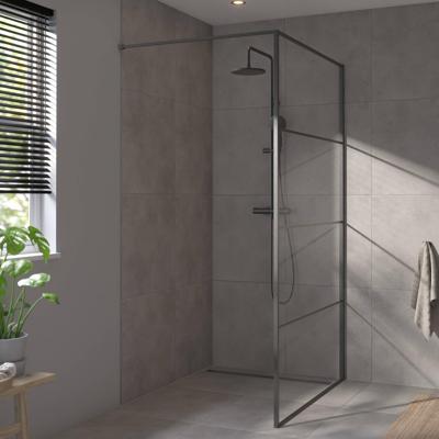 Saqu Devine industriële inloopdouche incl. antikalkbehandeling 100x210cm mat zwart