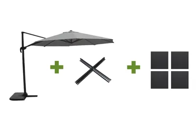 Grote Zweefparasol Virgo Antraciet 3,5M met Kruisvoet en Parasolvoettegels Grote Zweefparasol Virgo Antraciet 3,5M met Kruisvoet en Parasolvoettegels
