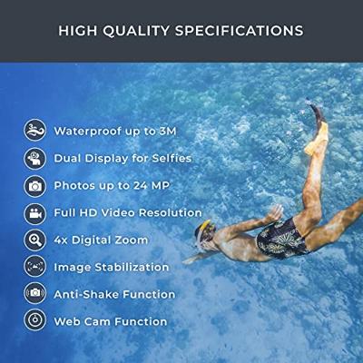 GoXtreme Reef Yellow Digitale camera 24 Mpix Geel Full-HD video-opname, Waterdicht tot 3 m, Onderwatercamera, Schokbestendig, Met ingebouwde flitser GoXtreme Reef Yellow Digitale camera 24 Mpix Geel Full-HD video-opname, Waterdicht tot 3 m, Onderwatercamera, Schokbestendig, Met ingebouwde flitser