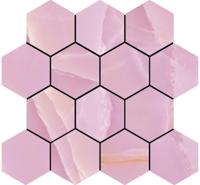Onyx Rose polished mozaiek hexagon op net van 29x27cm - thumbnail