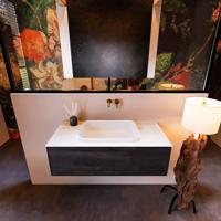 Badkamermeubelset Mondiaz Erin 100 cm met 1 Lade met RIDGE Wastafel Midden Talc Zonder Kraangaten Greeploos Mat Dark Brown - thumbnail