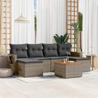 7-delige Loungeset met kussens poly rattan grijs - thumbnail