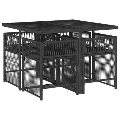 5-delige Tuinset met kussens poly rattan zwart - thumbnail