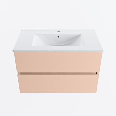 MONDIAZ VICA 80cm badmeubel onderkast Rosee 2 lades. Wastafel DENIA midden 1 kraangat, kleur Glanzend Wit.