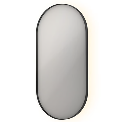 Spiegel INK SP21 Ovaal In Stalen Kader 50 x 4 x 100 cm Met Color Changing LED Verlichting Mat Zwart