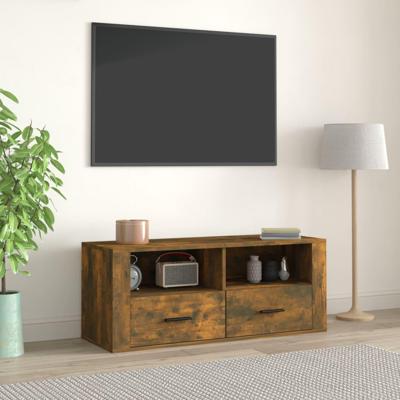Tv-meubel 100x35x40 cm bewerkt hout gerookt eikenkleurig Tv-meubel 100x35x40 cm bewerkt hout gerookt eikenkleurig