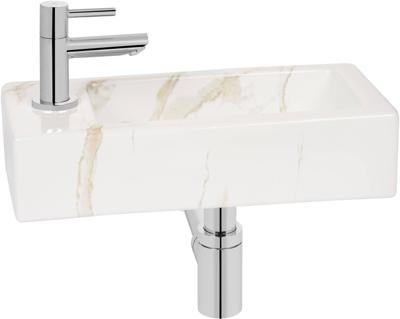 Saqu Basin fonteinset met chromen kraan links marmerlook