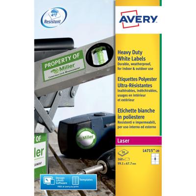 Etiket Avery L4715-20 99.1x67.7mm weerbestendig wit 160 etiketten | 5 stuks