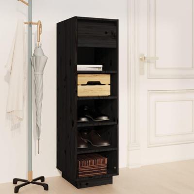 VidaXL Schoenenkast 30x34x105 cm massief grenenhout zwart VidaXL Schoenenkast 30x34x105 cm massief grenenhout zwart