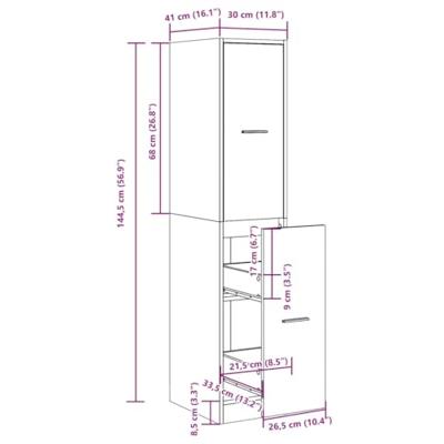 Apothekerskast 30x41x144,5 cm bewerkt hout wit