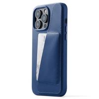 Mujjo Leather Wallet Case iPhone 14 Pro Max blauw - thumbnail
