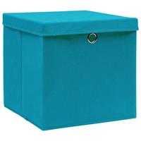 VidaXL Opbergboxen met deksel 10 st 32x32x32 cm stof babyblauw - thumbnail