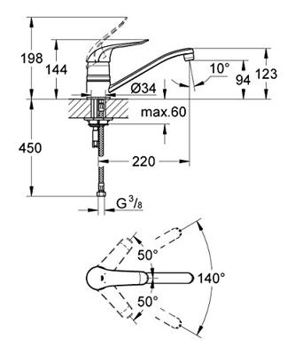 GROHE Euroeco Keukenkraan - laag - draaibare uitloop - chroom 32787000