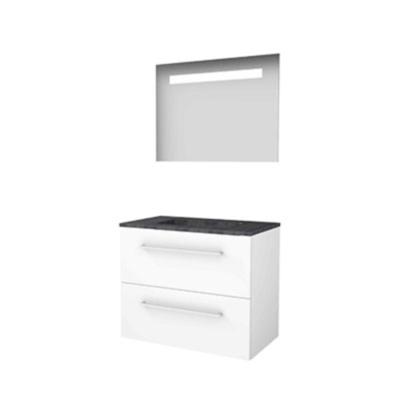 Basic-Line Economic 46 Badkamermeubelset - 80 x 46 cm - Met Grepen - 2 Lades - Hardstenen Wastafel - 1 Kraangat - Spiegel met LED Verlichting - Ice White