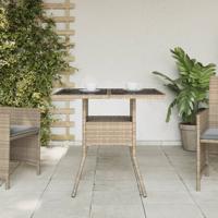 Tuintafel met glazen blad 80x80x75 cm poly rattan beige - thumbnail